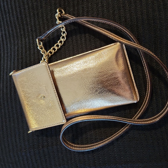 NWOT KATE SPADE Italian Pebble Leather Metallic Gold Crossbody Phone Bag - Picture 3 of 15
